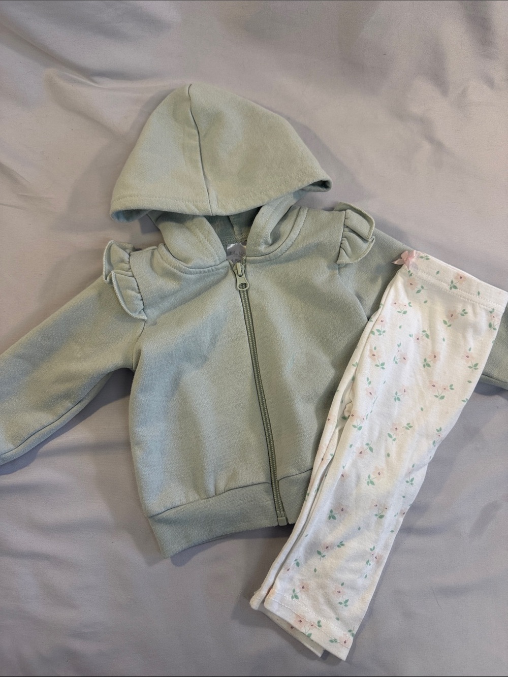 Toddler Cream Floral Leggings with Light Sage Hoodie Set